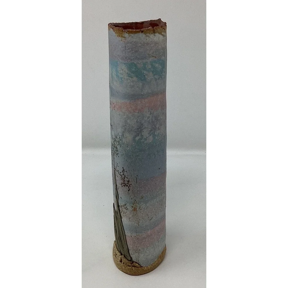Alan Steinberg Pottery Landscape Vase Full Moon Tree Silhouette Ceramic Slag Art